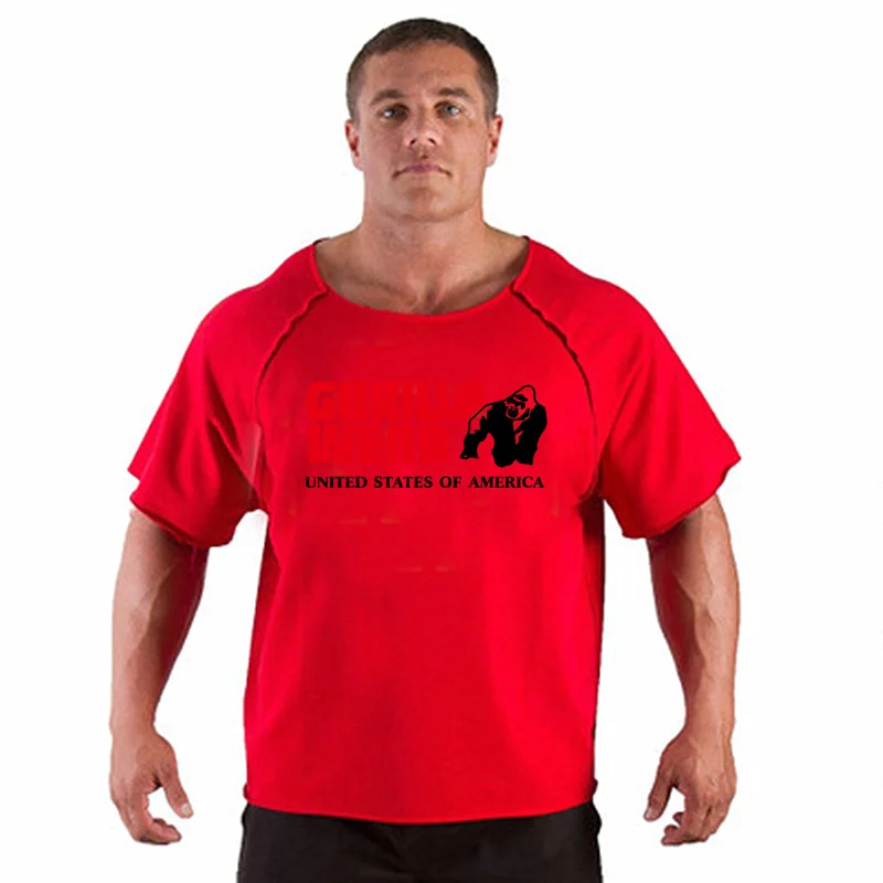 skull print tracksuit t shirt muscle shirt Trends in Fitness Men Bodybuilding Gorilla Wear Shirt Batwing Sleeve Rag Tops