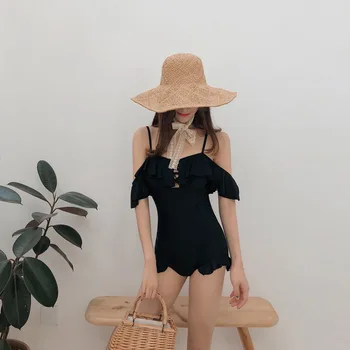 

Colaless Monokini One Piece Swimsuit Women Onepiece Pool Swimming Costume Word High Waisted Suits Female Breasts Solid Spandex