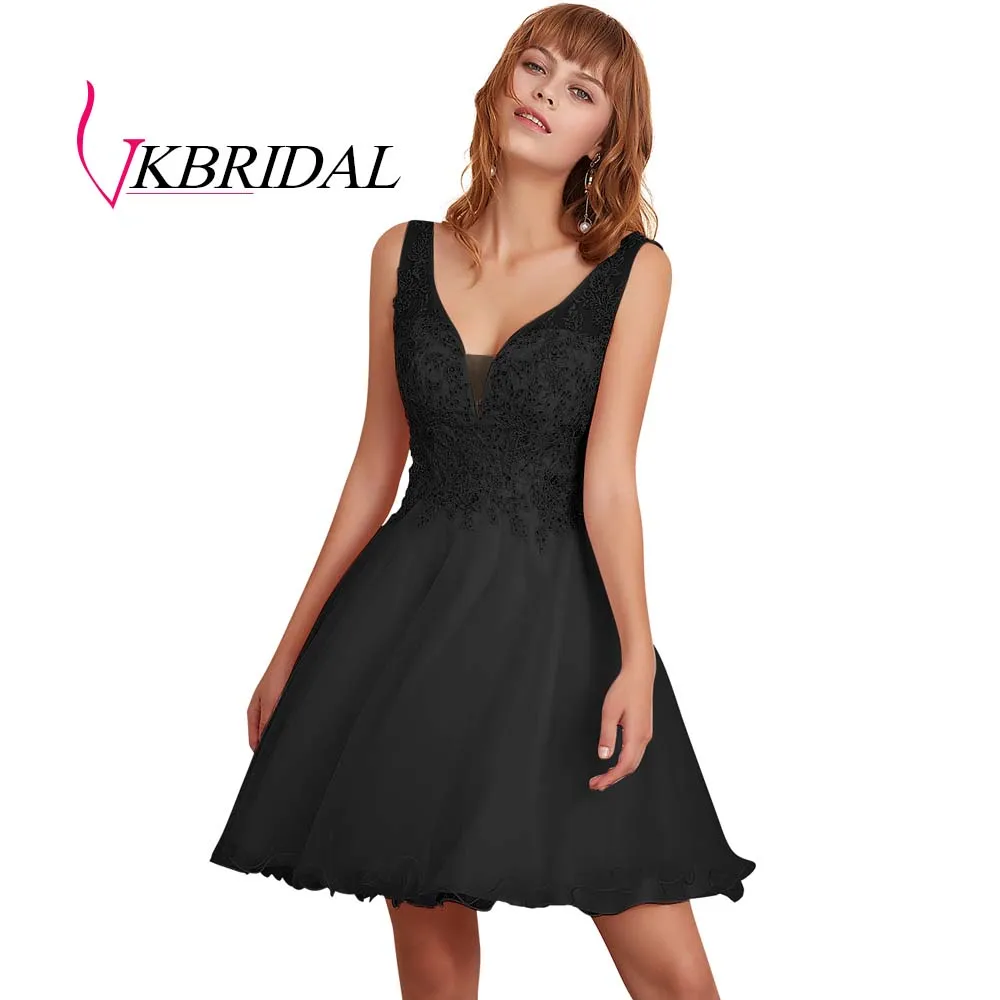 Черный VKBRIDAL/Короткие платья для выпускного вечера с аппликацией из бисера; Новинка года; vestido de formatura; Выпускные платья для подростков - Цвет: Черный