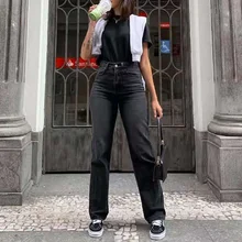 Women's Pants Black Jeans Women 2021 Baggy Jeans Fashion Washed Denim Trousers Straight Pants Mom Jeans High Waist Streetwear