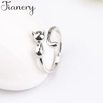 

JIANERY Bohemian Vintage 925 Sterling Silver Cat Rings For Women Open Finger Rings Girls Christmas Gifts