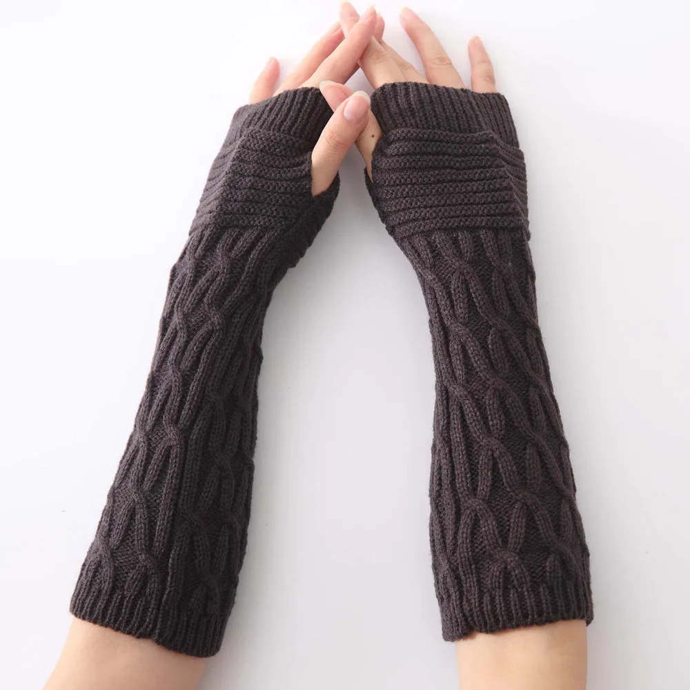 Лидер продаж, женские перчатки, зимние перчатки для запястья, теплые однотонные трикотажные длинные перчатки без пальцев, прямая покупка, guantes Wd3