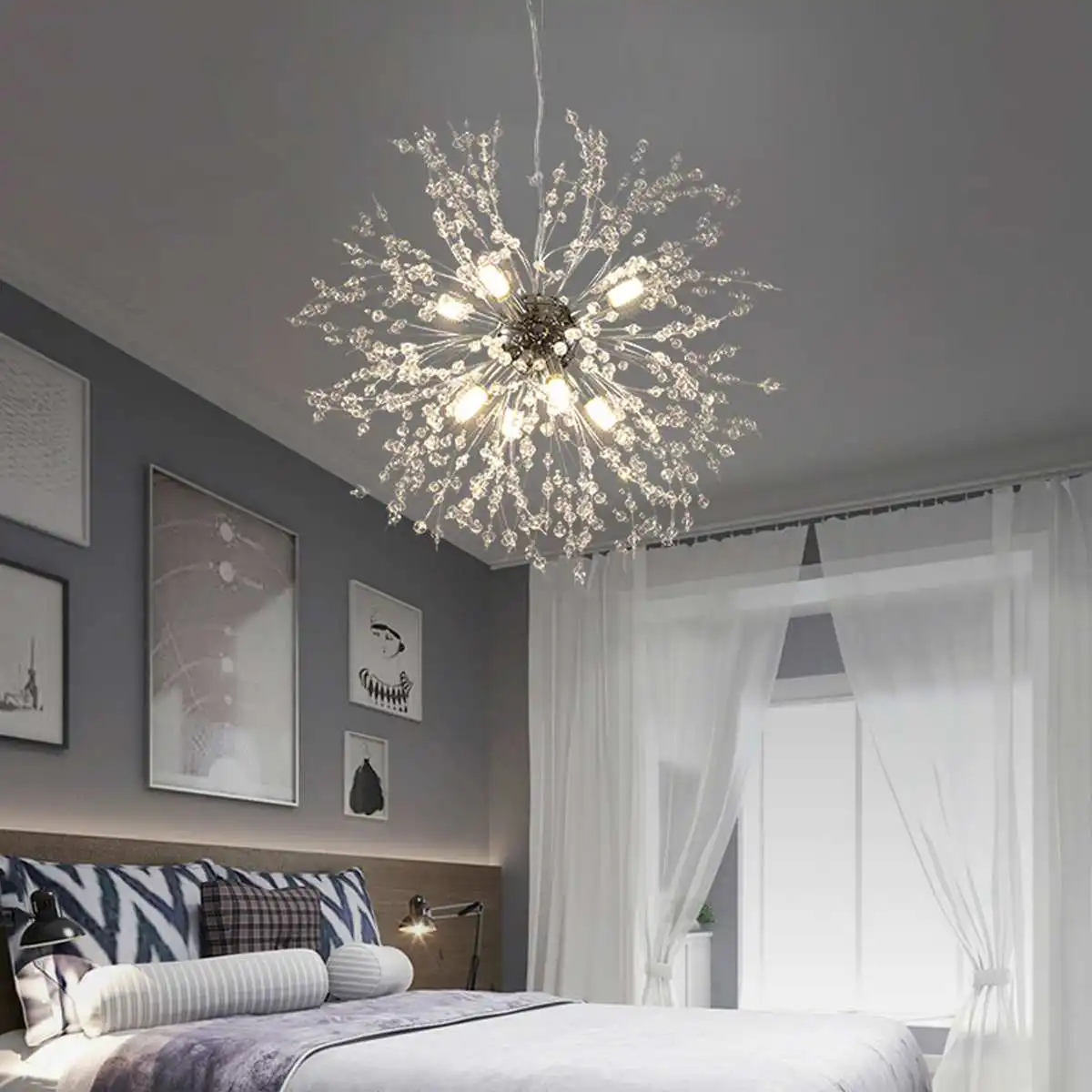 

8 Heads Post Modern Dandelion Chandelier LED Warm Light Living Room Clothing Store Restaurant Decorative Hanging Lighting Lamps
