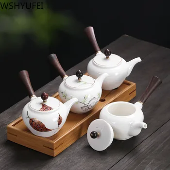 

New style White porcelain Teapot solid wood handle Heat resistant Tea set tea set Teapot Household drinking utensils WSHYUFEI