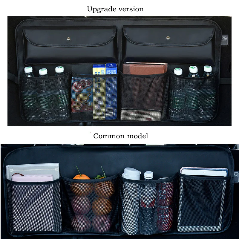 

Black Foldable Car Auto Back Rear Trunk Seat Big Storage Bag Pockets Organizer Portable Car Large Capacity Leather Storage Bags