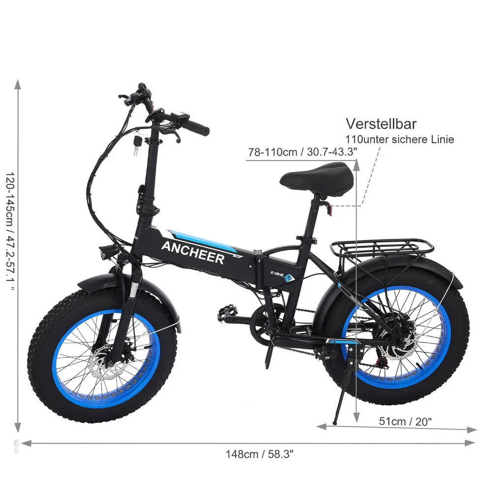 Best Ancheer 20 " 250W Electric Bike Foldable E-Bike 6 Speed Mountain Bike City Road Electric Power Bicycle 6