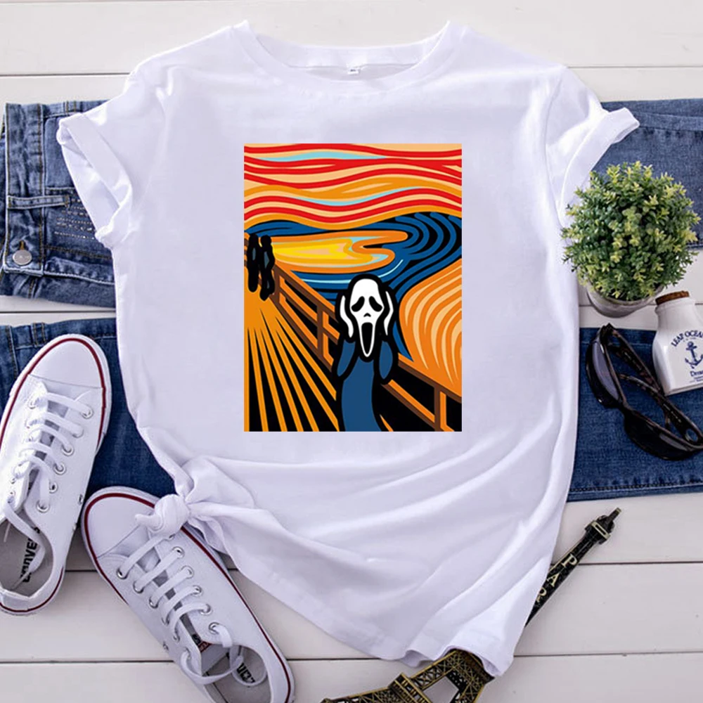 

Woman Tshirts Personalized Oil Painting Printing Women T-Shirt Crewneck Hip Hop T Shirt For Women'S Vintage Casual Clothing