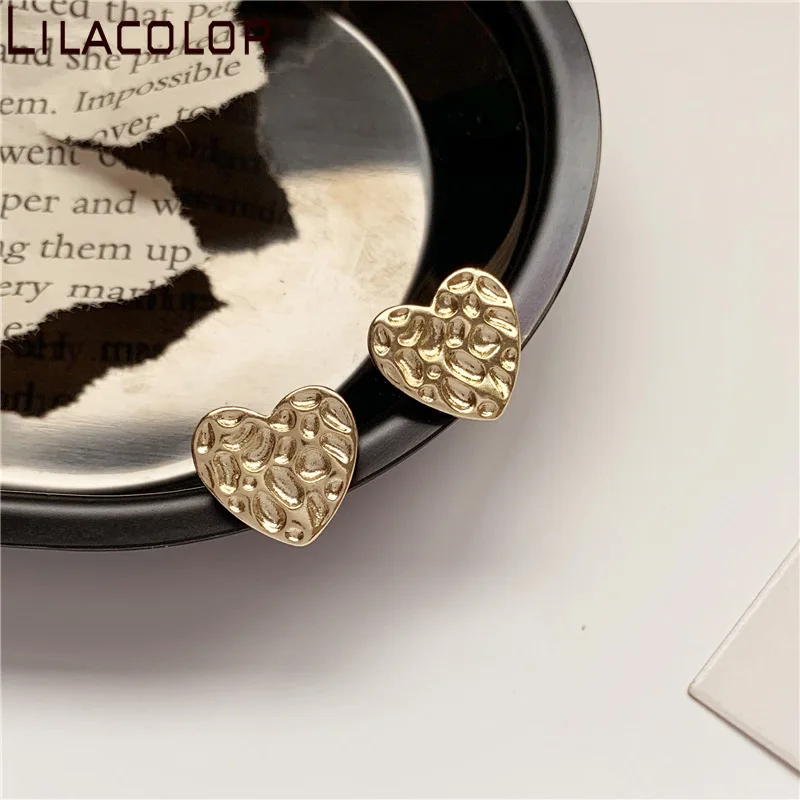 Lilacolor S925 Серебряная игла Корейский простой металл чувство любви серьги девушка