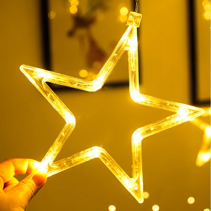 Christmas Hanging Ornaments LED Garland Star String Lights Party Wedding Xmas Festival Home Bedroom Curtain Lights