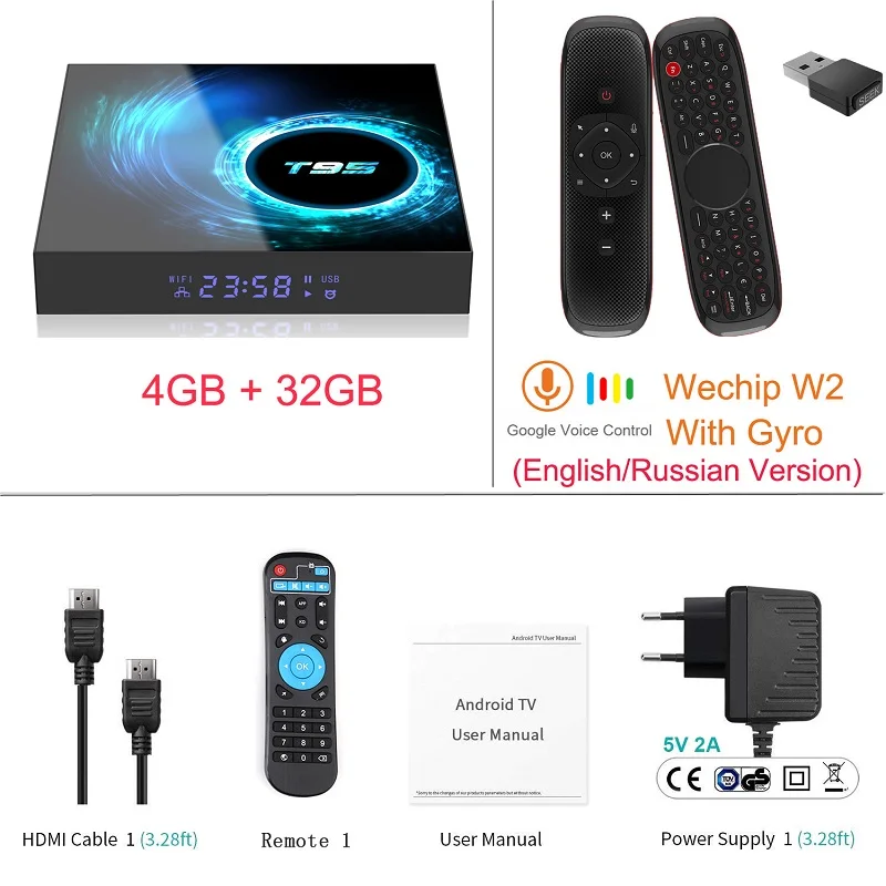 Android 10 tv BOX T95 Allwinner H616 Mali-G31 MP2 4G 32G/64G телеприставка 4K Google голосовой помощник Netflix Youtube 2G16G ТВ приставка - Цвет: 4G32G add W2