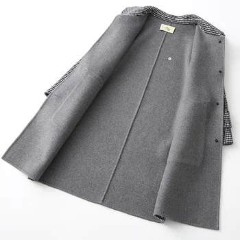 

2020 New Double-sided Coat Female Spring AUtumn Woolen Overcoat Women Houndstooth Plaid Wool Jacket 38005 WYQ1778