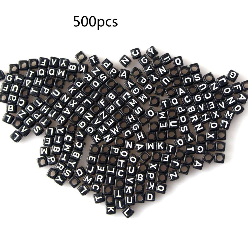 500pcs/pack Beads Bracelet DIY Square Accessories For Kids Mixed Color Threaded Chain Art Crafts Girls Alphabet Pattern Acrylic