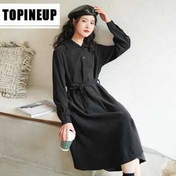 

2020 New Women's Simple Fashion solid color Lapel waist-length Slim was thin shirt dress