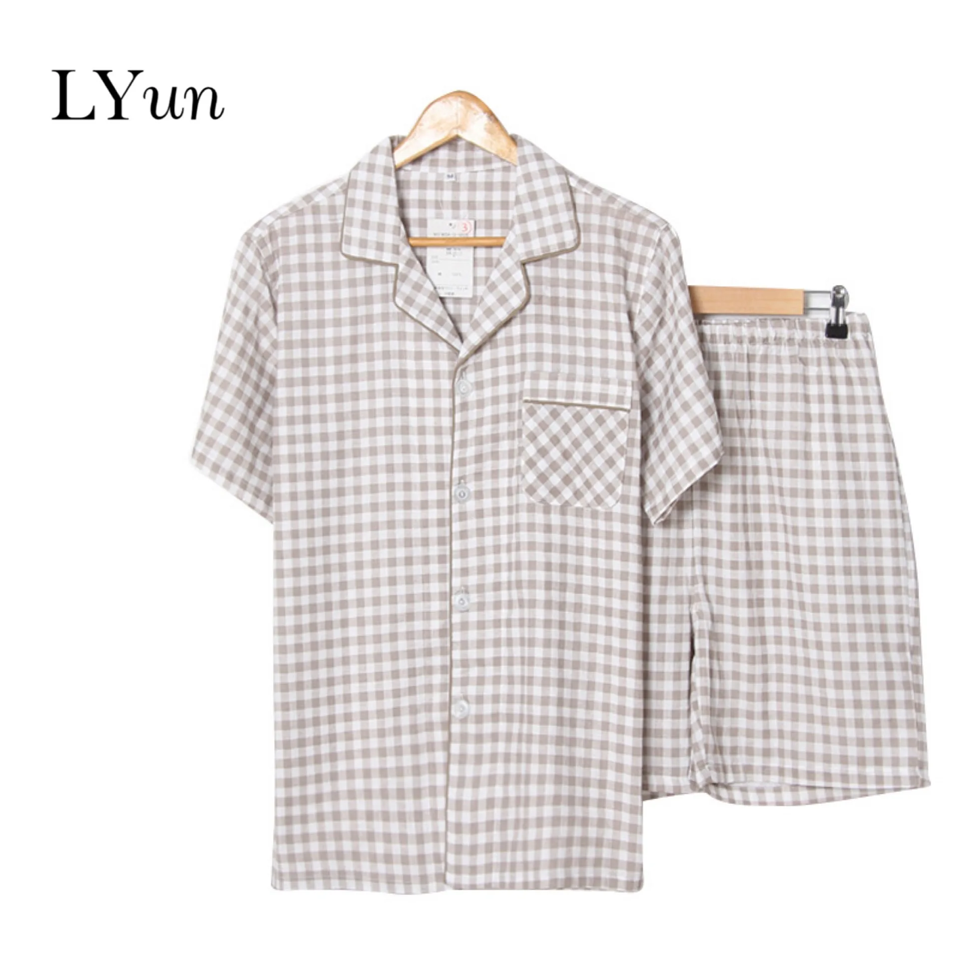 

LYun Summer new men's pajamas double gauze home service suit short sleeve shorts daily service specials