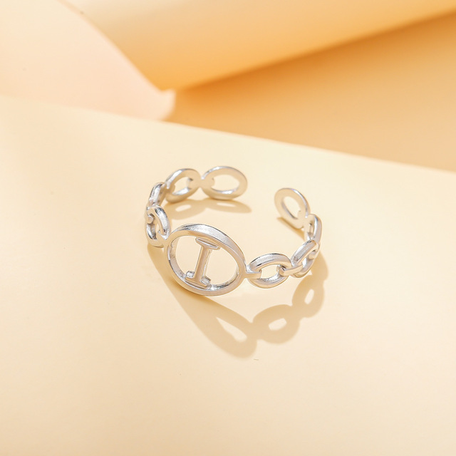 Out A-ZLetter 2Colors Metal Adjustable Opening Ring Initials Name Alphabet Female Party Fashion Jewelry Christmas Present