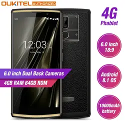 OUKITEL K7 Android 8,1 6,0 "FHD + 18:9 MTK6750T 4G ram 64G rom 10000mAh 9 V/2A Быстрая зарядка 13.0MP + 5.0MP смартфон с отпечатком пальца