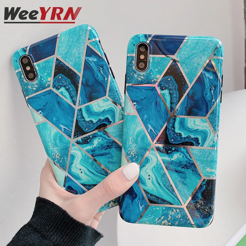 

Electroplated Geometric Marble Case Cover For iPhone XR XS MAX X Soft Silicone TPU IMD Phone Case Cover For iPhone 6 6S 7 8 Plus