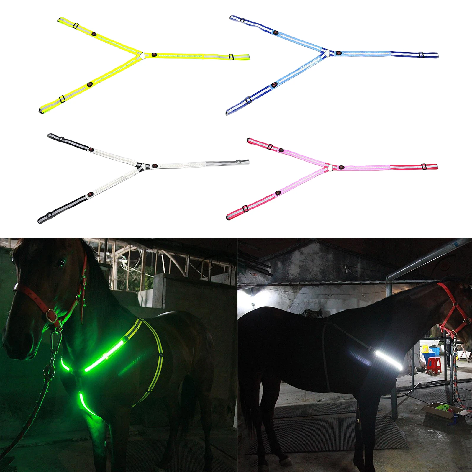 Hi Viz Horse LED Breastplate Collar Halter Head Harness Adjustable Reflective Equestrian Breastplate Collar Strap