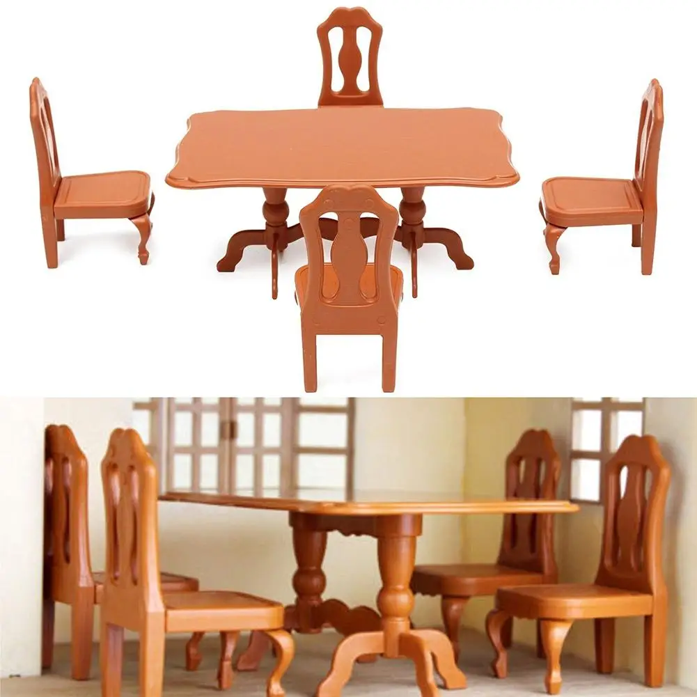 

5Pcs/Set Kids Dollhouse Table Chairs Toys Mini Furniture Dining Table Chair Model Toy Scenery Accessory Toys For Kids