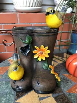 

Bird Boots Flower Pot Decoration Garden Landscap Vase Figurines Crafts Outdoor Courtyard Park Ornaments Decor American Resin Art