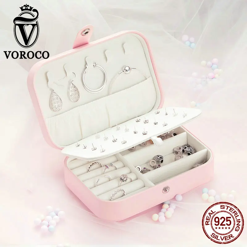 Многофункциональная коробка для хранения ювелирных изделий VOROCO розового цвета