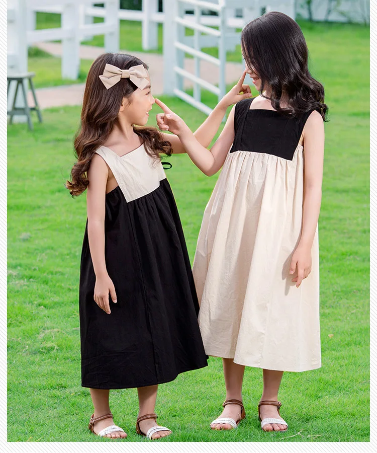 2020 Summer New Girls Dresses Bow Baby Princess Dress Two Colors Patchwork Sleeveless Kids Cotton Dresses for Children (5)