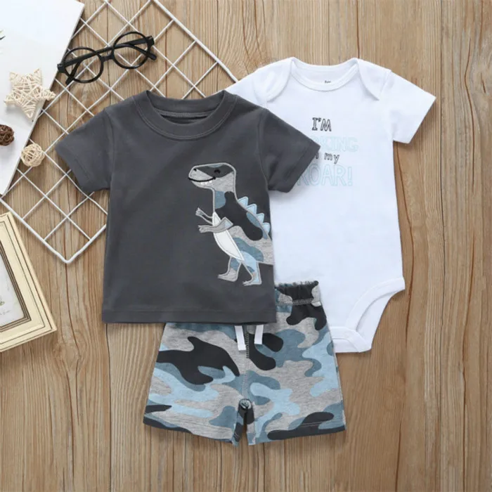 Комплект одежды из 3 предметов для маленьких мальчиков и девочек, короткий брендовый комплект, футболка+ костюм+ шорты, костюм для малышей г., летняя одежда для мальчиков 6-24 месяцев - Цвет: 4
