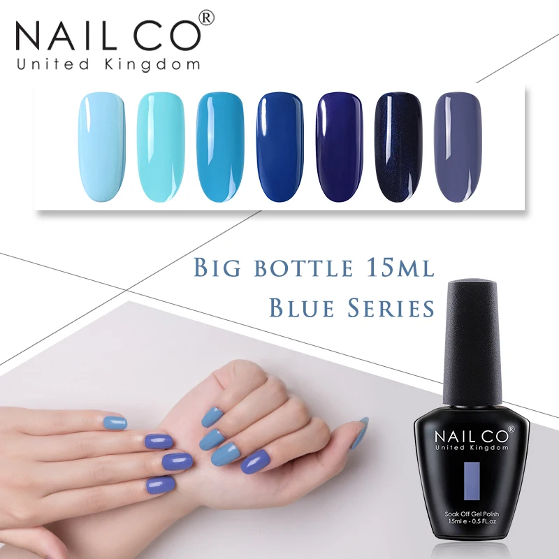 Гель лак NAILCO для ногтей голубой серии Lucky блестящий 150 цветов стойкий гибридный