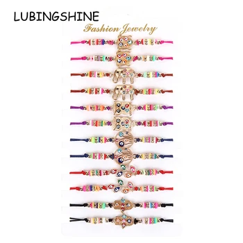 

12pcs/lot Women Tree of Life Evil Eye Charms Yoga Bracelet Set Braided Adjustable Fatima Hand Knot Rope Chain Wristband Jewelry