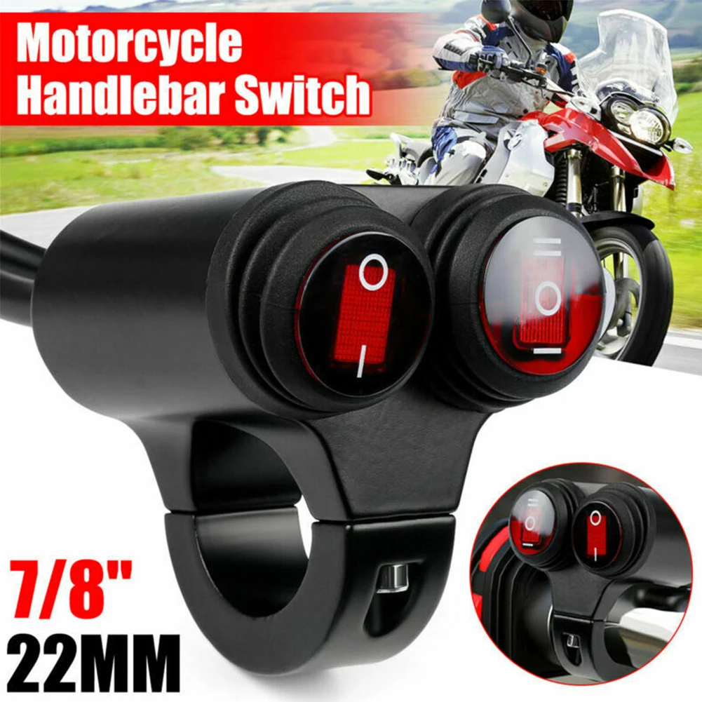 Red 12v 16A Waterproof Motorcycle ATV 1inch Handlebar Button Switch Headlight Hazard Brake Fog Light ON Off Switches 