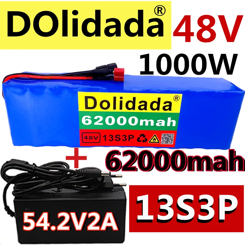 2020 Новый 48V62Ah 1000w 13S3P 48V комплект литий ионный батарей для электровелосипеда 54 6 v E