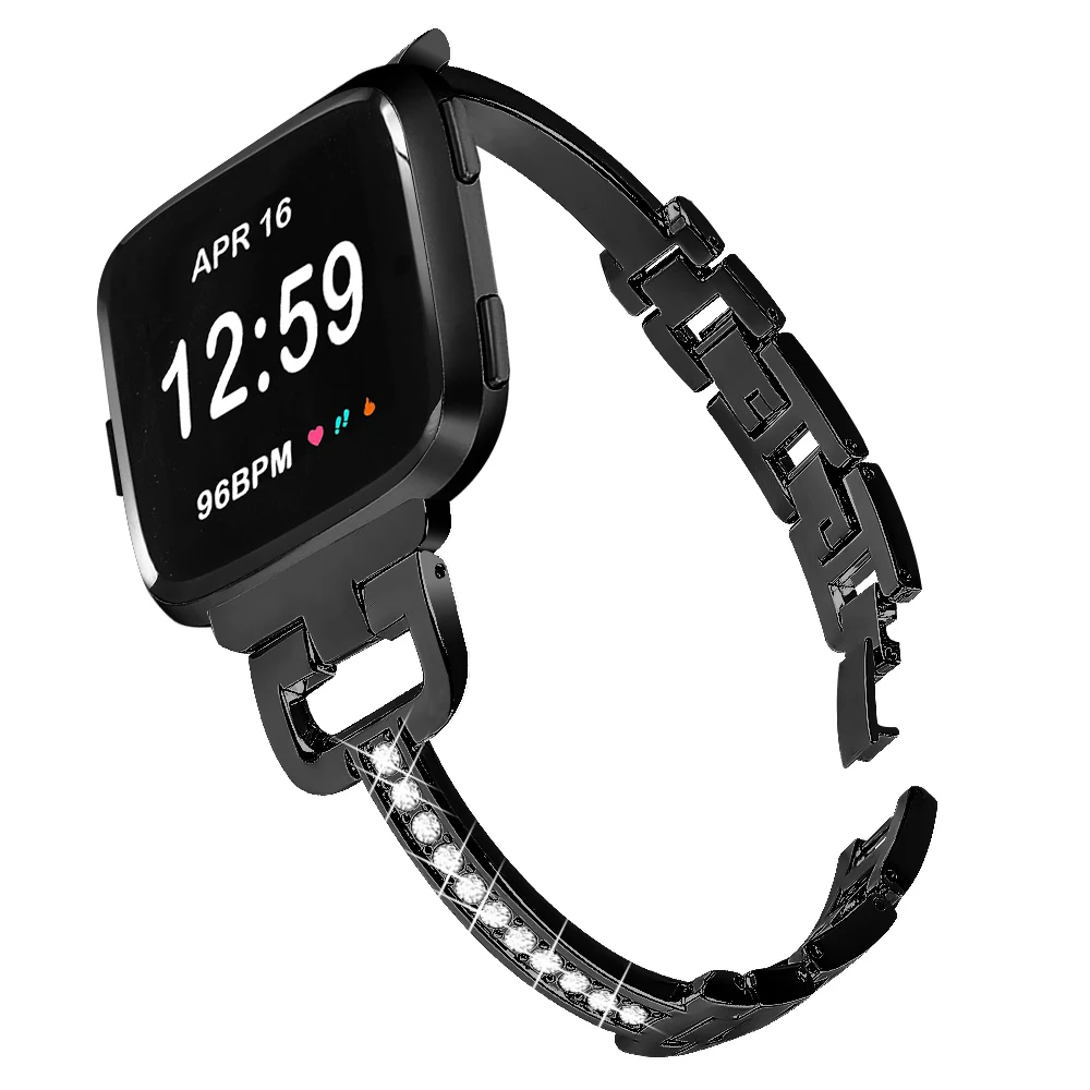 black OULUCCI женский металлический браслет из нержавеющей стали для Fitbit Versa ремешок на запястье браслет fit bit Lite Verse 2 Band аксессуары - Цвет: black