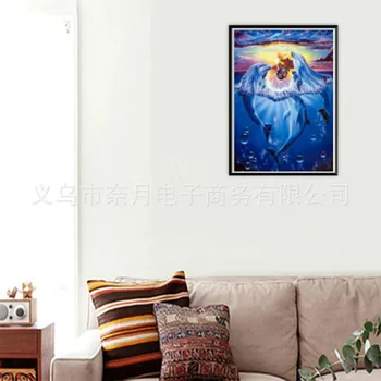 

New Full Paste Round Diamond Diamond Painting Fashion Dolphin Cross Stitch Masonry Painter's Living Room Decoration Supplies