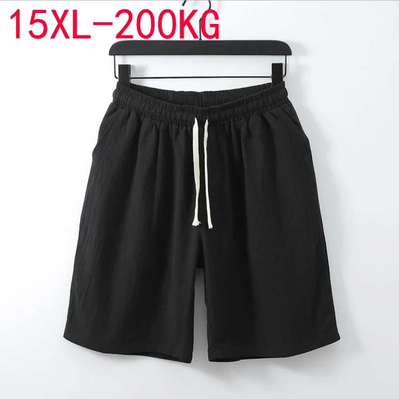Liquidación Pantalones cortos de verano de los hombres de talla grande 5XL 6XL 7XL 8XL 9XL 10XL 14XL 15XL algodón Lino elástico en la cintura los hombres pantalón corto casual suelto elástico lbQKMkRXeWJ