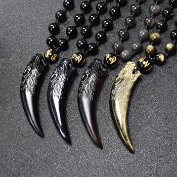

BOEYCJR Black Obsidian Spike Necklace&Pendant Fashion Jewelry Energy Natural Stone Necklace For Men or Women