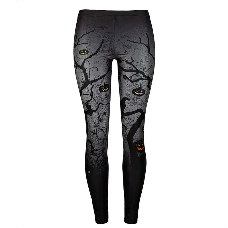 Vessos Casual Trousers Halloween Leggings Fitness Party Sport Pants Leisure Fashion Running Pumpkin Printing Black Polyester