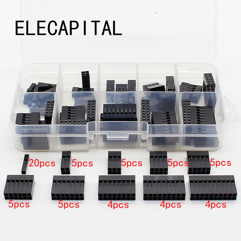 Двухрядный комплект Dupont 1P/2*2/2*3/2*4/ 2*5/2*6/2*7/2*8/ 2*9/ 2*10pin корпус пластиковый клемма