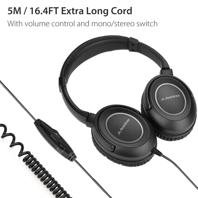 Avantree-auriculares De Cable Enrollado Largo Para Tv Y Pc, Cascos Con  Control De Volumen, Cable De Rango Extendido De 16,4 Pies/5m, Blk, Hf039 -  Auriculares Y Audífonos - AliExpress