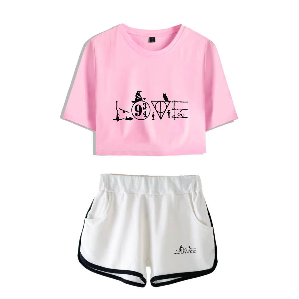 two piece sets HARRYS Glasses Printed Two Piece Set Short Sleeve Crop Top + Shorts Sweat Suits Women Tracksuit Two Piece Outfits Girl Sets ladies loungewear