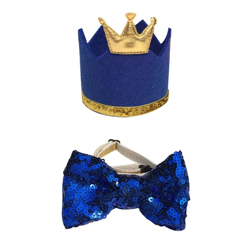hat and collar set Шапки для собак с бантом, костюм для кошек, собак на день рождения, головной убор с блестками, шапка для рождественской вечеринки, аксессуары для домашних животных, Новинка - Цвет: hat and collar set