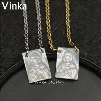 

10pcs Small Size 8*11mm Natural Jesus Mother of Pearl Shell Necklace Rectangle Jesus Mother Pearl Shell Necklace