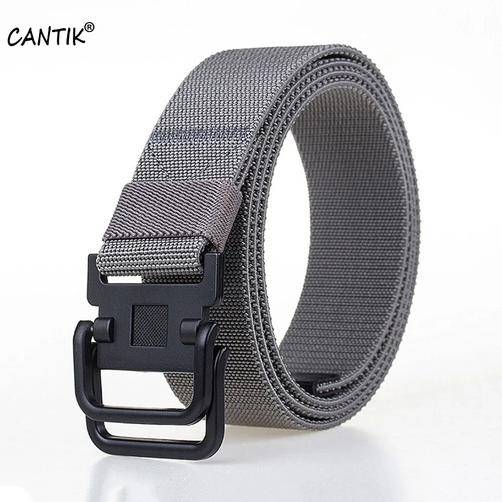

CANTIK Unisex Design Quality Knitted Nylon Belt Black Double Ring Buckle Elastic Woven Jeans Accessories 3.8cm Width CBCA146