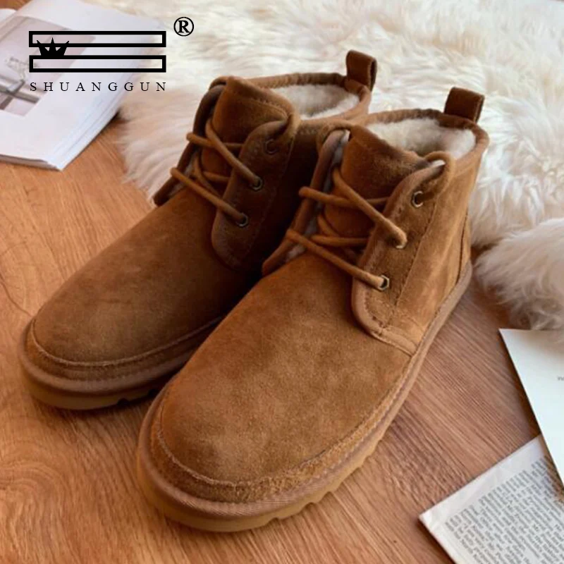 Australian Imported Brands Snow Boots For Men Lace-Up Winter Shoes Real
Sheepskin Leather Nature Wool Fur Ankle Short Boots