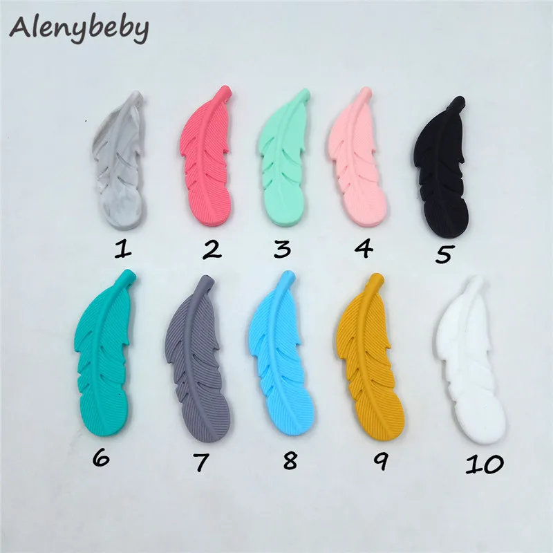 100pcs Feather Silicone Beads Baby Teethers Bracelet Chewable Necklace Pendant Food Grade DIY Making Baby Teething Bead Product Gift - Цвет: 100pcs