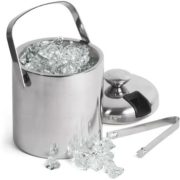 

Stainless Steel Ice Buckets Barrel For Cooling Wine Champagne With Seal Lid Tongs 1.3 liters
