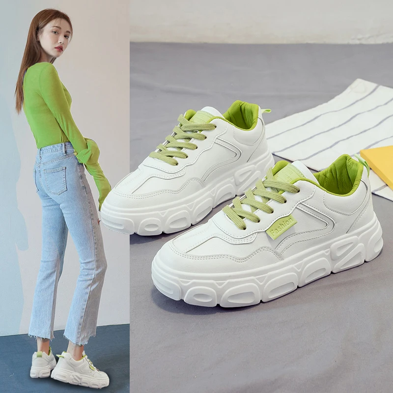 

Chunky Sneakers Feminino White Sneakers Woman Leather Flat Skateboarding Shoes Women Platform Sneakers for Girls Street Shoes
