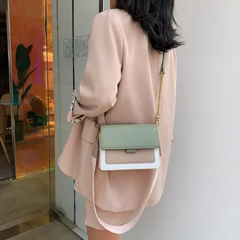 

Messenger Bag Summer Fashion Chain Bag Korean Style One-Shoulder Western Style Contrasting Color PU Handbag Bag