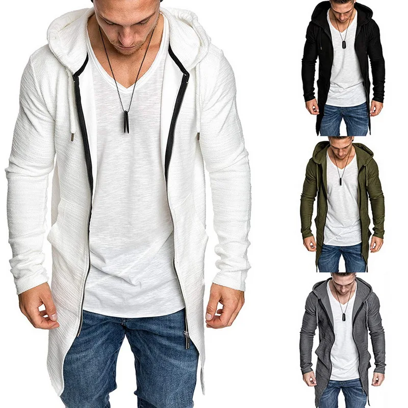 2019 Men's hooded trench Coat Jacket autumn winter jackets Men Tops irregular hem long Coat Men Casual Overcoat Clothes Coats