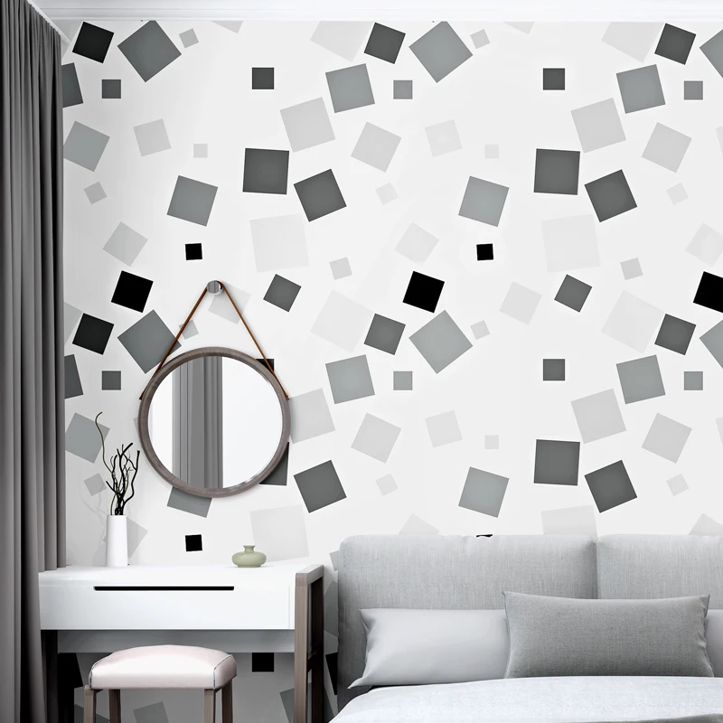 

Wall Geometric 3d Nordic Papers Abstract Pvc Waterproof Black White Square Ins Wallpaper Roll For Living Room Tv Background