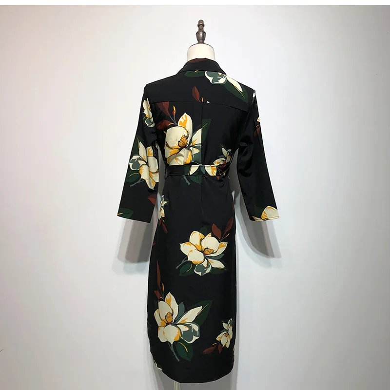 Womens Sexy Print Dress Women Vintage Sexy Deep V Neck Floral Dress Bow Tie Sashes Female Spring Streetwear Dresses Vestid